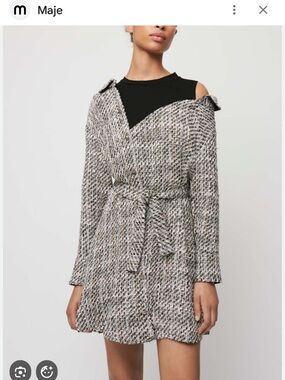 Maje Tweed Trompe-l’oeil Shirt Dress - Black White